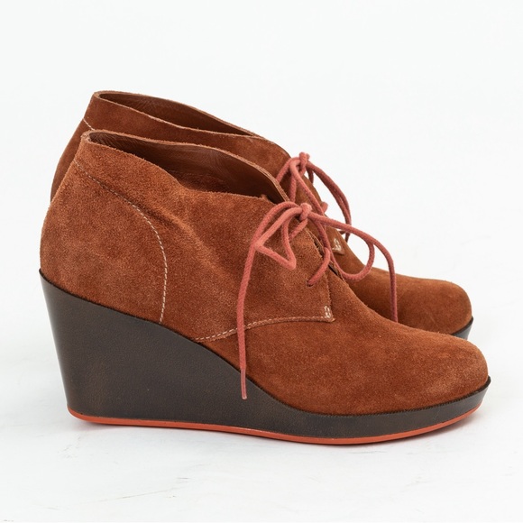 Cole Haan Nike Air suede leather lace up bootie wedge heel ankle boot cognac 8.5 - Picture 1 of 16